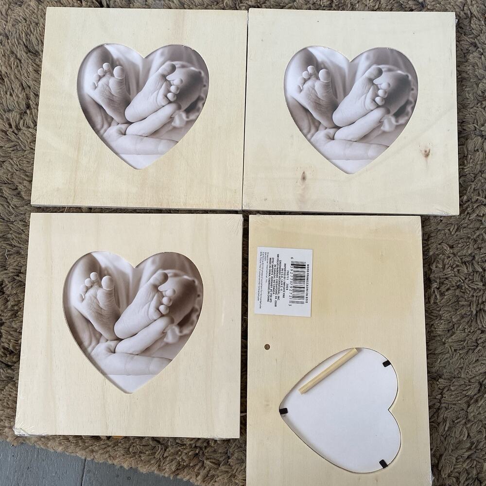 Wooden Heart Lovers Babies Picture Frame Wedding Photo Children Pets 8” Lot Of 4
